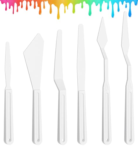 Juego de 6 espátulas de pintura de plástico finas y flexibles, herramientas de paleta de arte para mezclar pintura acrílica, esparcir, rayar, capas de colores, suministros de pintura al óleo