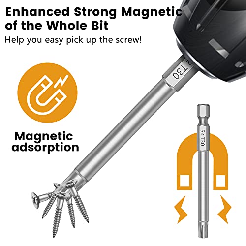 Image of MulWark 14PC Security Torx Bit Set 3 inch Long Tamper Proof Star Screwdriver Bit Set 1 /4 inch Hex Shank S2 Steel T4 - T40 Magnetic Impact Driver Drill Bits