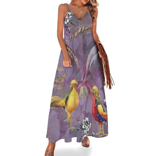 Robe longue femme été oiseau coloré légère contre la chaleur en voyage