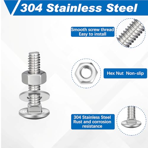 Image of Zonon 25 Sets 3 /8-16 x 1-1 /2 Stainless Steel Carriage Bolts and Nuts Kit Round Head Square Neck Carriage Bolts Screws and Hex Nuts and Flat Washers, Stainless 18-8 Full Thread Coverage (Silver)