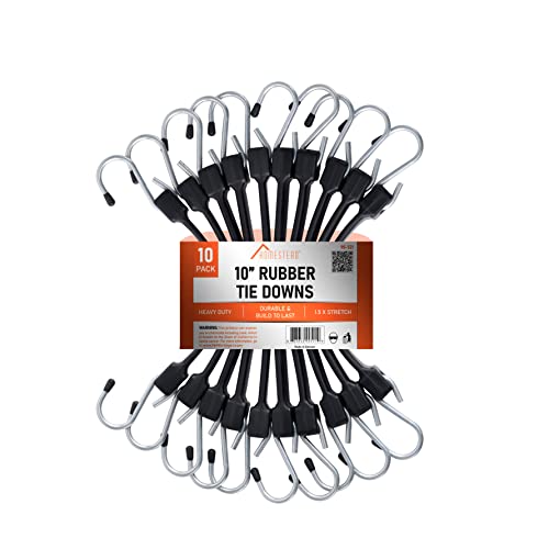Homestead 10-Inch Rubber Bungee Cords With Hooks, Premium Epdm Tie Down Strap For Outdoor - 10 Packs #TOP5