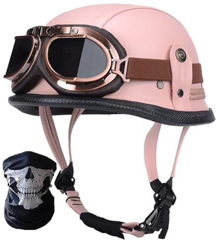STTTBD Casco Jet Casco Moto retrò, Casco Mezza Calotta in Stile Tedesco, Casco Chopper Vintage Mezza Faccia da Uomo e da Donna, Casco Scooter, con Maschera Occhiali, Omologato DOT/ECE H,M=57-58cm
