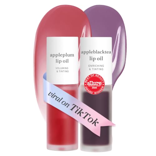 NOONI Korean Lip Oil Set - Appleplum &amp; Appleblacktea - Plumping &amp; Hydrating Clear Gloss