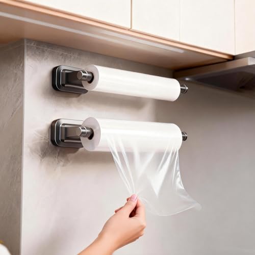 El Mejor Listado de Portarrollos de cocina los 10 mejores. 43 CTRUSTAR Portarrollos de Papel de Cocina con Ventosas, Paquete de 2 Soporte de Papel de Cocina, Sin Taladro, Colgador para Toalla, Film, Papel Aluminio y Paños