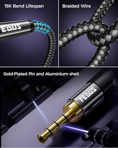 Image of FEDUS Bass-X 3.5mm Male to Female Audio Extension Cable with Mic Support, 1 Meter 90 Degree L-Shape TRRS 4 Pole Conductor Stereo Aux Cord, Extender for Laptop, Phone, Car, Gaming, Speakers, Headphone