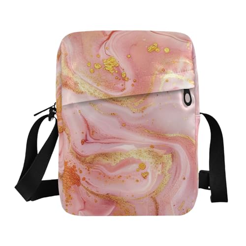 Crossbody Bag Pink Gold Marble Messenger Bag for Women Men Purse Shoulder Bag Satchel Bag with Adjustable Strap 214B5441