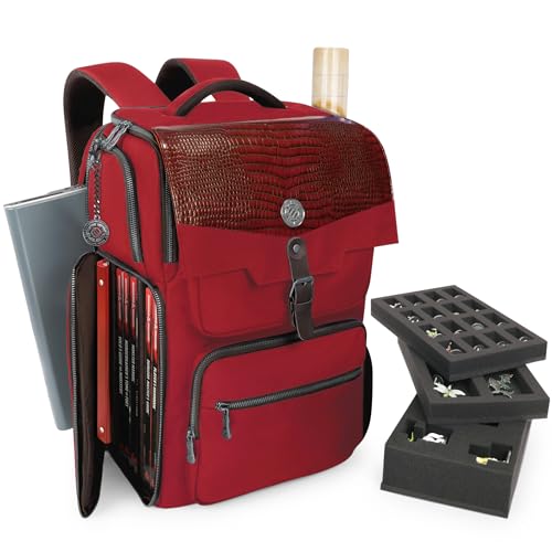 ENHANCE Collectors Edition DnD Backpack - RPG DM Bag for Dungeons and Dragons - DnD Bag fits 6-8 Books 18 Laptop/DM Screen Slot Miniature Foam Trays Accessory Pockets Map Strap (Dragon Red)