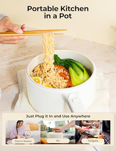 CERAMAX Hot Pot Electric Cooker with Lid and Steamer, 2.5L Large Cooker Nonstick Electric Skillet, Electric Pot for Cooking, Portable Ceramic Electric Frying Pan for Dorm Rooms, Camping, RVs & More