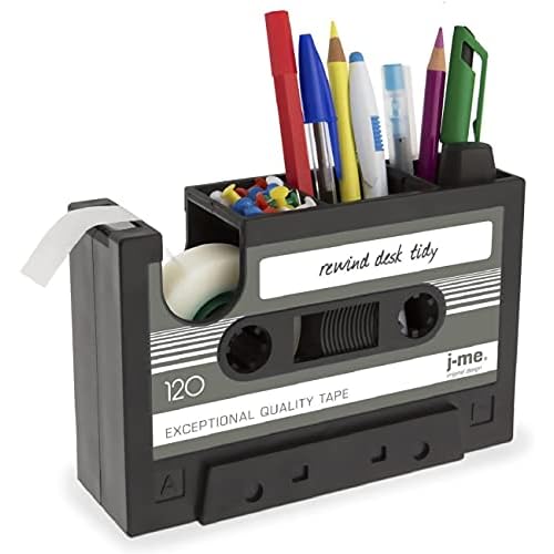 Cassette Tape Dispenser Pen Holder Vase Pencil Pot Stationery Desk Tidy Container Office Stationery Supplier Gift (Black)