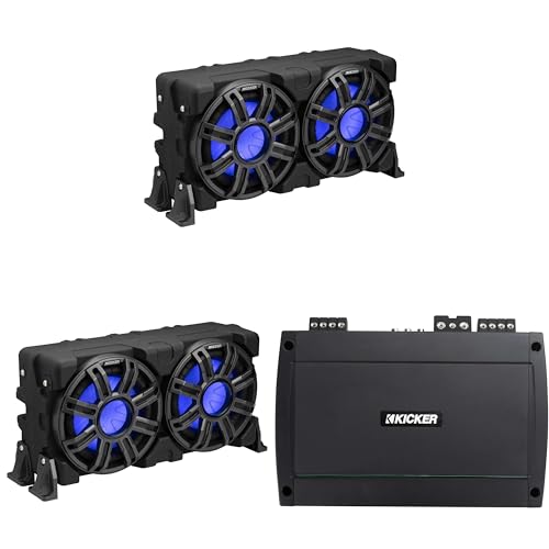 Kicker (2) 51MWLE104 - MWE 10-Inch Loaded Premium Marine Sub Encl w/Passive Radiator 4ohm & 48KXMA8004 Marine Amp Bundle