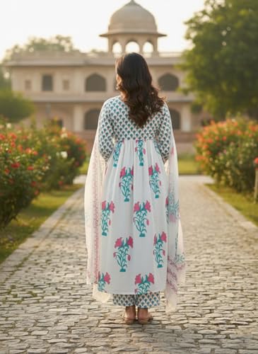 Image of Leriya Fashion Kurta Sets for Woman | Kurti Set for Woman | Anarkali Suit for Women | White Kurta Set for Women with Dupatta | Traditional Anarkali Salwar Suit for Party Outfits Kurtis
