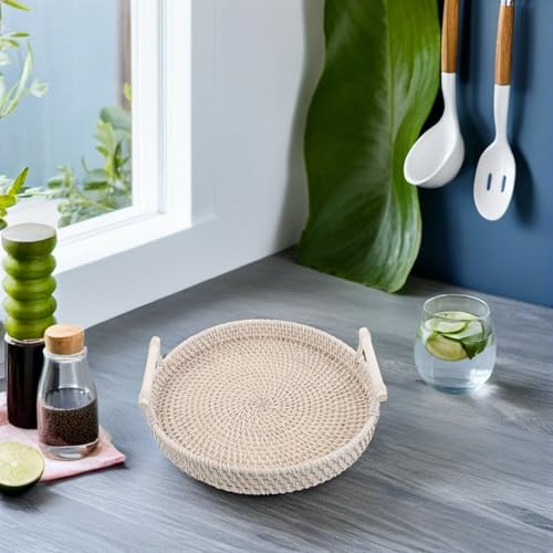 Bandeja de ratán decorativa para servir snacks en la sala de estar 8