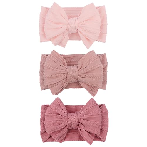 Image of LemonSpace Handmade Baby Girls Headbands Soft Stretchy Nylon Hair Bands Hair Accessories Bows for Newborn Baby Girls Infant Toddlers Kids (Pink)