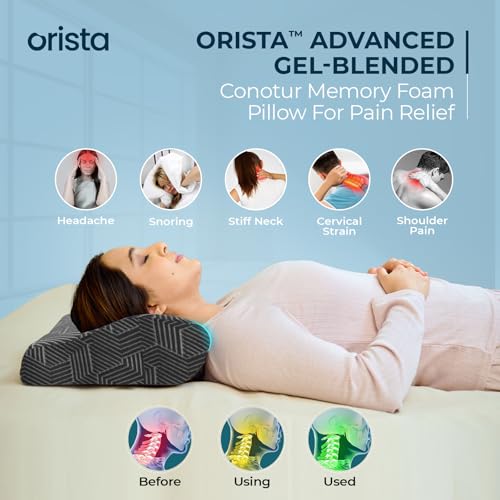 Image of Orista Advance Gel Blended Cervical Memory Foam Pillow | 2 Year Warranty |Orthopedic Neck & Shoulder Support Pillow for Sleeping | Improves Posture & Spinal Alignment | 19 x 12 x 4 Inch | Set of 1