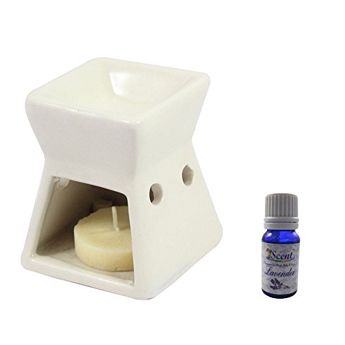 India Meets India Handicraft Ceramic Tea Light Holder and 10 ml Lavender Oil Bottle Aromatherapy Essential Oil Burner Aromatherapy Diffusers, Best Gifting, Made by Awarded Indian Artisan