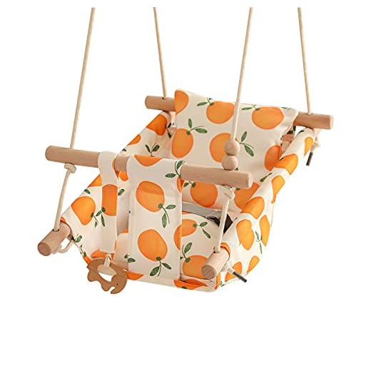 Canvas Baby Hammock Swing for Infants and Toddler up to 4 Year, Indoor and Outdoor Hanging Swing Chair Seat with Soft Cushion/Safety Belt/Mounting Hardware,Orange