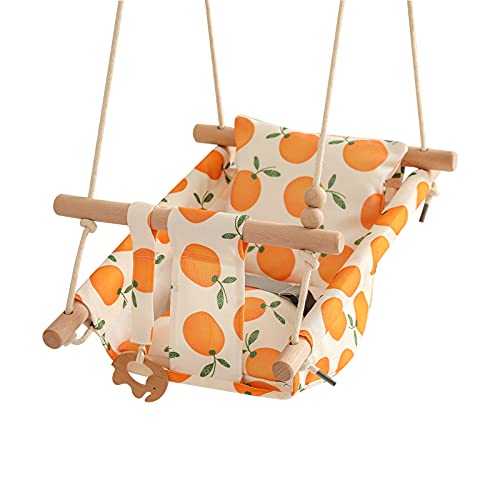 Image of Canvas Baby Hammock Swing for Infants and Toddler up to 4 Year, Indoor and Outdoor Hanging Swing Chair Seat with Soft Cushion/Safety Belt/Mounting Hardware,Orange
