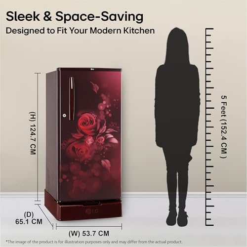 Image of LG 185 L, 4 Star, Smart Inverter, Direct Cool Single Door Refrigerator (GLD1945ZOSE, Scarlet Euphoria, Base stand with Drawer)