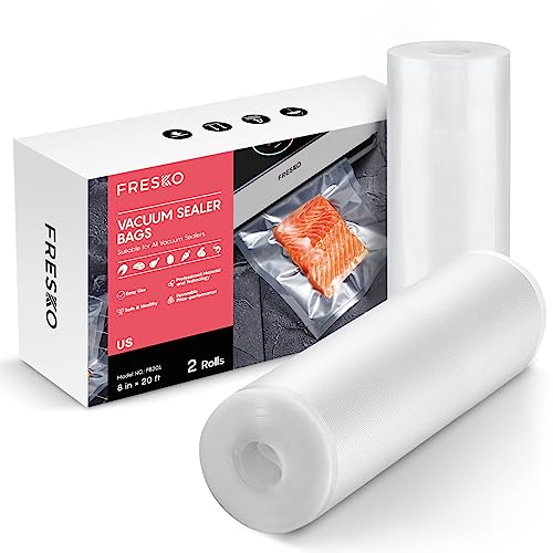 FRESKO 8"x20' Vacuum Sealer Bags for Food, 2 Rolls Customized Size Storage Bags with BPA Free, Heavy Duty Food Bags for Meal Prep and Sous Vide Cooking 8"x20'-2 Rolls
