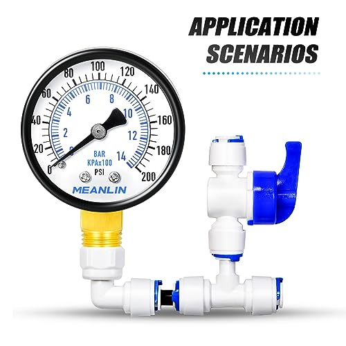 Image of MEANLIN MEASURE 0-200Psi Well Pump Pressure Gauge 1 /4 inch NPT 2 inch FACE DIAL for Air Compressor Air Regulator Water Filter Lower Mount, with Teflon Tape