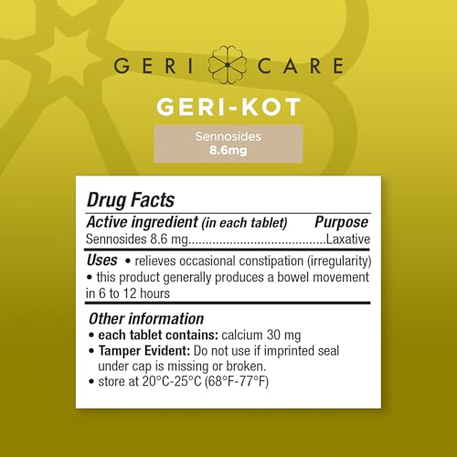 Image of Geri-KOT Senna Laxative & Stool Softener Tablets, 100ct| Natural Vegetable Stimulant Laxative| Smooth Bowel Movement Senna Tablets| Fast-Acting, Gentle Constipation Relief| 8.6mg Sennosides Laxative