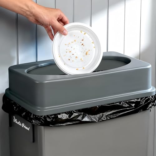 Image of PLASTIC PRINCE 23 Gallon Slim Trash Can with Swing Lid Commercial Gray Rectangular Garbage Can with Drop Shot Lid Waste Bin with Double Flip Top for Restaurant Home Kitchen Office 6 Pack