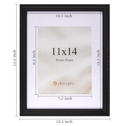 Image of eletecpro 11x14 Vintage Picture Frame, Glass Cover, Black, 2-Pack