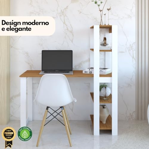 Mesa Escrivaninha c/Estante 4 Prateleiras Licce Branco/Freijó