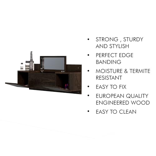 Image of Bniture Engineered Wood Wall Mount Dressing Table with 2 Door, Mirror and Huge Storage Space | Wall Mount Vanity (Flower Wenge, HXDR109)