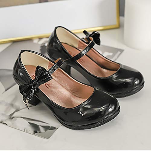 Girls PU Leather High Heels Girls Dress Shoes Bowknot Princess Mary Jane Pumps2