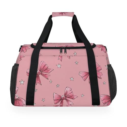 Bow Star Pink Travel Duffel Bag Weekender Overnight Bags for Women Men Foldable Waterproof Tote Bag with Trolley Sleeve