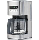 Kenmore Aroma Control Programmable 12-cup Coffee Maker, Stainless Steel with Glass Carafe, LCD Display, Reusable Cone Filter, and Charcoal Water Filter