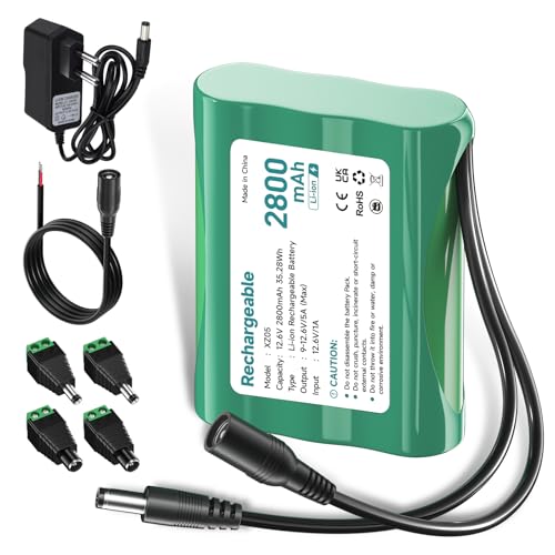 Mspalocell 12V Batterie Lithium Dab Radio 12.6V 2800mAh Batterie avec Chargeur et Adaptateur de connecteur et Ligne de Connexion, pour Soundboks, phares arrière, éclairage à vélos, scénique, Sonar