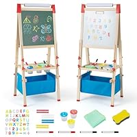 Maxmass 3-in-1 Kids Art Easel, Height Adjustable Children Painting Easel with Removable Storage Bag, Paper Roll and Accessories, Double Sided Chalkboard & Whiteboard for Toddlers