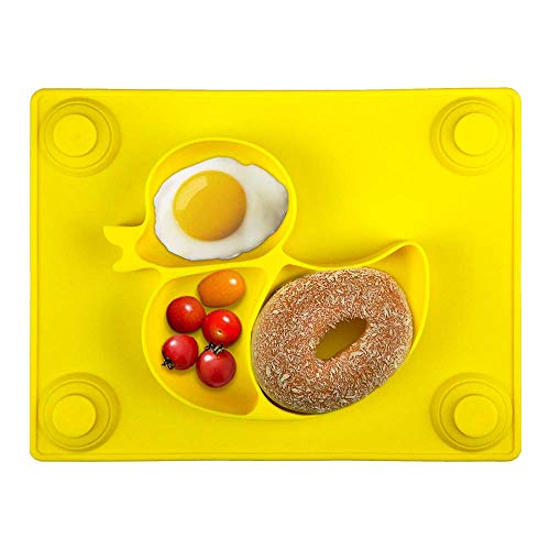 Assiette Bebe Silicone, Antiadhésif Set De Table Enfant Avec Ventouses, Sans BPA Assiette Silicone Bébé Pour pour Bébés, Enfants En Bas Age Et eEnfants -Jaune Cover