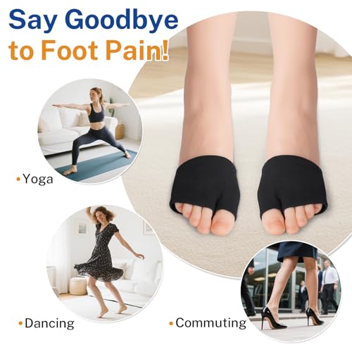 Metatarsal Pads with Gel Pad for Men and Women, Metatarsal Sleeves, Ball of Foot Cushion for Feet Pain Relief, Metatarsalgia, Mortons Neuroma, Sesamoiditis, Metatarsalgia Insoles, 2 Pairs, Black, L