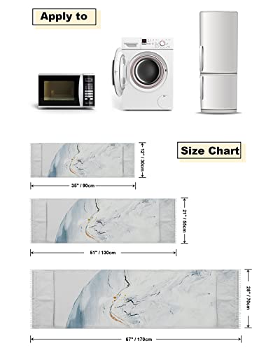 Fridge Dust Cover, Navy Blue Marble Washing Machine Top Covers With 4 Storage Pockets, Modern Yellow Lines Abstract Art Aesthetics Kitchen Refrigerator Covers Protector Storage Bags, 28" X 67" #TOP4