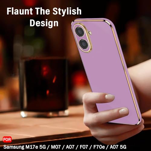 Image of TheGiftKart Luxurious Golden-Plated Back Cover Case for Samsung Galaxy M17e 5G / M07 / A07 / F07 / F70e / A07 5G | Raised Lips for Camera & Screen Protection | Shockproof Design Stylish (TPU, Purple)