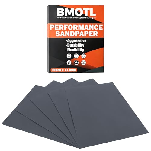 BMOTL 1000 Grit Sandpaper Sheets 9x1112Pcs Wet Dry Silicon Carbide Extra Fine High Grit Sand Paper for Wood Furniture Finishing Automotive Polishing Metal Sanding