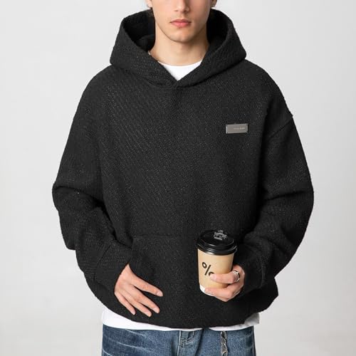 Men's Heavy Knit Slim Fit Hoodie Winter Warm Pullover Sweatshirt Elegant Woven Jacket Style Casual Outwear for4