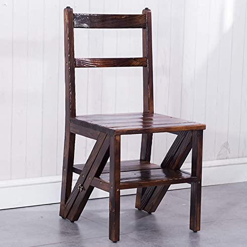 Image of JIBIO Multifunction Wood Ladder Stool Ladder Chairs Old Fashion, Vintage Chic Step Stool Traditional Folding Ladders Kitchen Office Library Steps