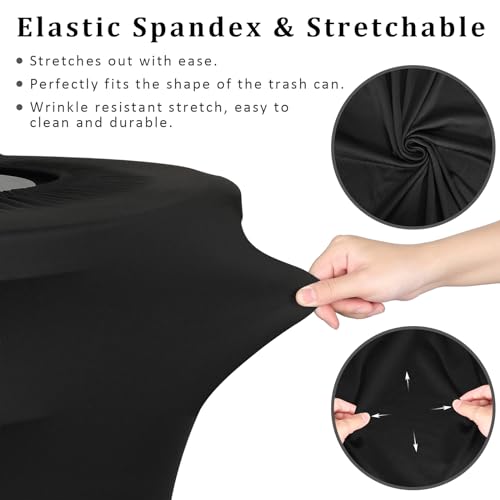 Image of BSTKEY 32 Gallon Stretch Spandex Trash Can Cover, 2 Pack Outdoor Fitted Waste Container Cover Round Garbage Can Covers for Wedding Party Fundraiser Decor, Without Trash Can (Black)