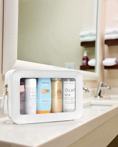Image of LETGO Clear Toiletry Bag,Portable Travel Makeup Pouch with Zipper, TSA Approved Organizer Sunscreen Bag Clear Makeup Toiletry Pouch Beach Vacation Essentials for Women Teen Girls (White)