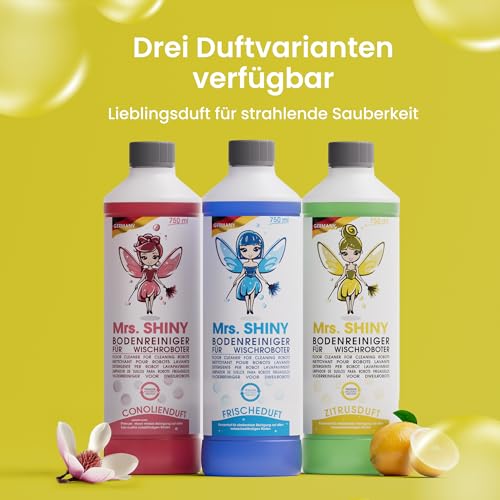 Mrs. SHINY - Wischroboter Reinigungsmittel mit Frischeduft - streifenfreie Sauberkeit & schnelles Trocknen - Bodenreiniger Wischroboter - Kompatibel mit allen Saugwischern - 750ml (Zitrone) 5