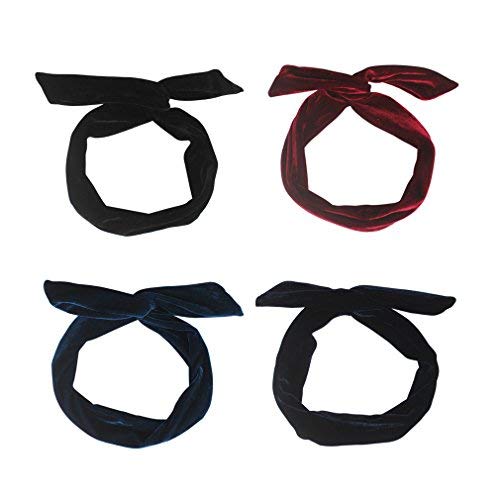 Jaciya 4 Pack DIY Velvet Hair Headband Bows Rabbit Bunny Ear Retro Hair Holders for Women, 4 Colors