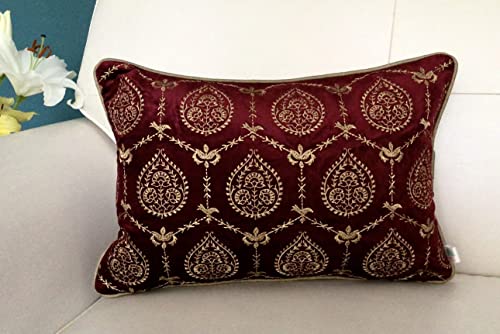 Image of TARA- Sparkling Homes 12 x 18 Inches Embroidered Velvet Cushion Covers, 'Padmini' from 'The Royal Collection', Set of 1 (Wine Red, 12 x 18 Inches)