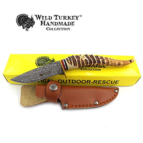 Wild Turkey Handmade Collection Fixed Blade Faux Handle Hunting Knife w/Leather Sheath Included