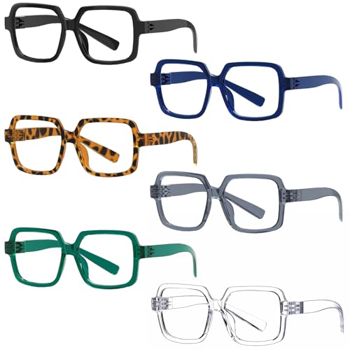 Eyekepper 6 Pack Metalless Screwless Spring Hinges Reading Glasses Oversized Square Readers for Men +1.50