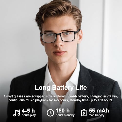 Image of GenXenon Smart Glasses for Men Women, Blue Light Blocking Bluetooth Glasses with Removable Temples, Remote Shooting, Open-Ear Design, 24.4g Music Eyewear for Driving /Working /Gaming