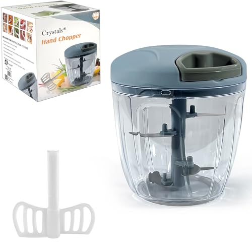 5 Blades Pull Chop Manual Food Chopper & Processor with Pull String - Handheld Food Shredder, Slicer, Cutter, and Dicer for Onions & Garlic - Manual Food Processor, Blender Chopping Machine - 900ml